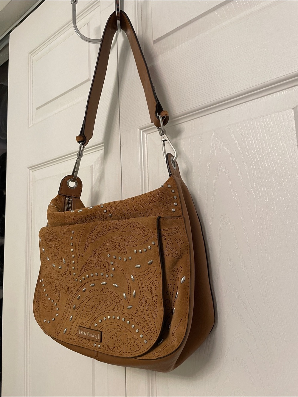 Vera Bradley CARSON Brown Leather Suede Studded Shoulder or Crossbody Bag - Picture 4 of 16